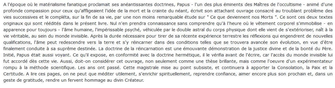 La Réincarnation : Ce que deviennent nos morts, Papus 