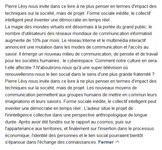  L'intelligence collective ; pour une anthropologie du cyberespace 