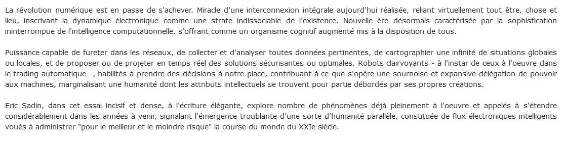 L’humanité augmentée, Eric Sadin 