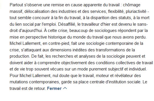  Le travail ; une sociologie contemporaine 