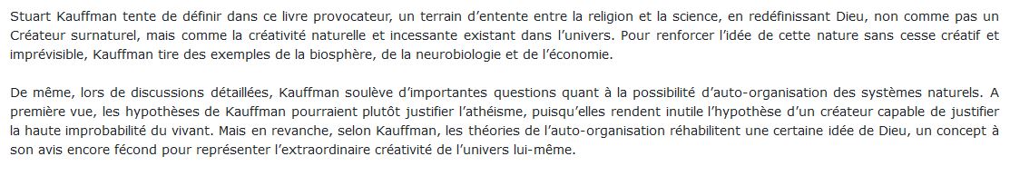 Réinventer le sacré : Une nouvelle vision de la science, de la raison et de la religion, Stuart Kauffman 