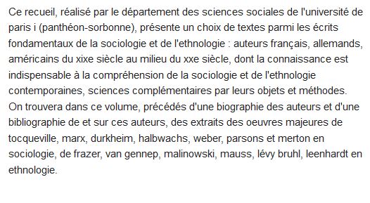  Sociologie-ethnologie ; auteurs et textes fondateurs 