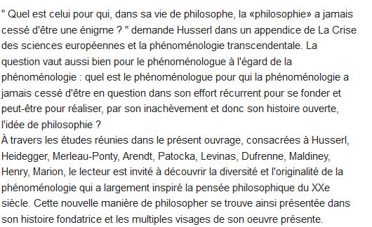 Phénomenologie : un siècle de philosophie 