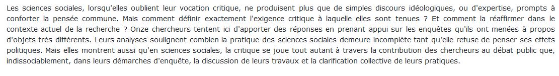 Faire des sciences sociales : Critiquer, Pascale Haag