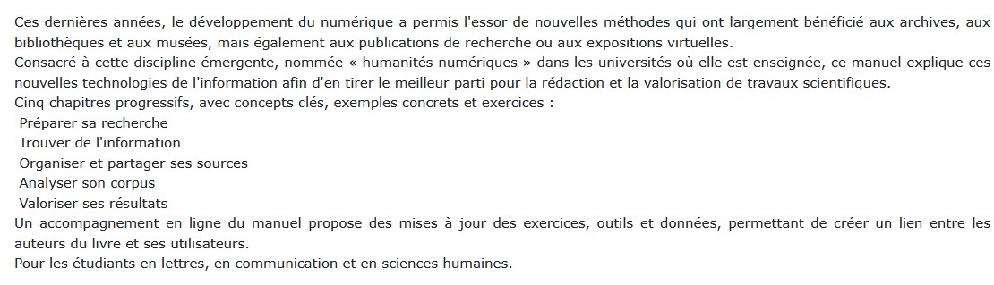 Introduction aux humanités numériques,Seth van Hooland