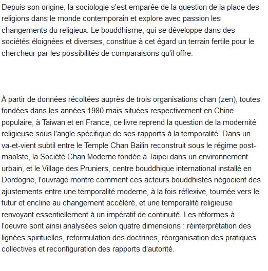  Religion, modernité et temporalité ; une sociologie du bouddhisme chan contemporain 