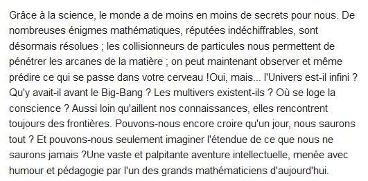  Ce que nous ne saurons jamais ; voyage aux frontières de la science 