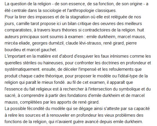  Le symbolique et le sacré ; théories de la religion 