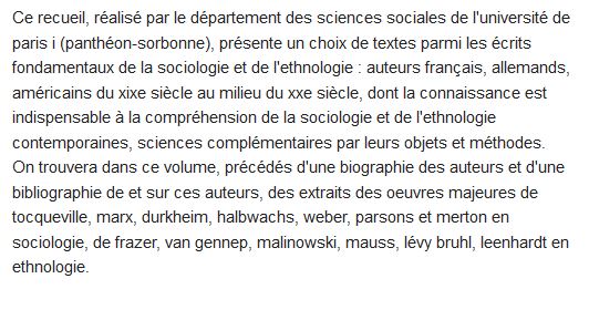  Sociologie-ethnologie ; auteurs et textes fondateurs 
