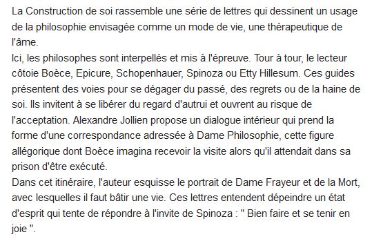  La construction de soi ; un usage de la philosophie 