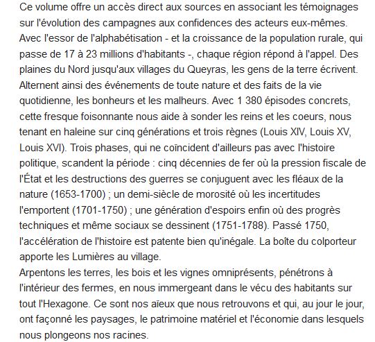  La mémoire des paysans : chroniques de la France des campagnes 1653-1788 