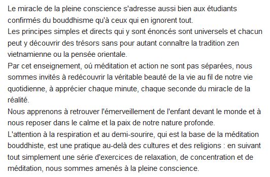  Le miracle de la pleine conscience ; manuel pratique de méditation 