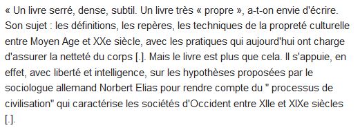  Le propre et le sale. l'hygiene du corps depuis le moyen age 