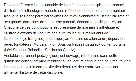  Les notions clés de l'ethnologie ; analyses et textes (4e édition) 