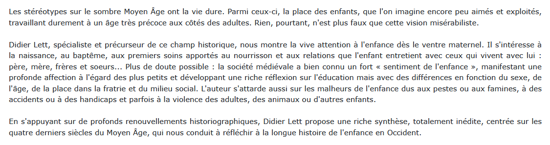 Les enfants au Moyen Age,  Danièle Alexandre-Bidon et Didier Lett