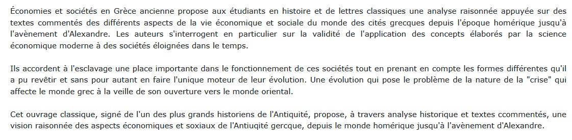 Economies et sociétés en Grèce ancienne, Michel AUSTIN et Pierre VIDAL-NAQUET
