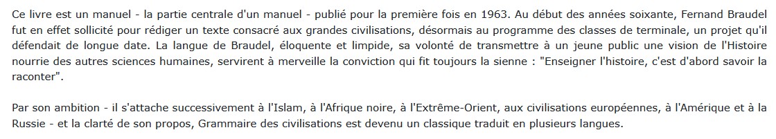 Grammaire des civilisations, de Fernand Braudel