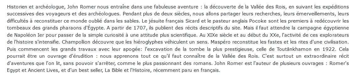 Histoire de la vallée des rois  John Romer 