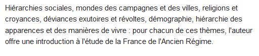 Société, cultures et genres de vie dans la France moderne