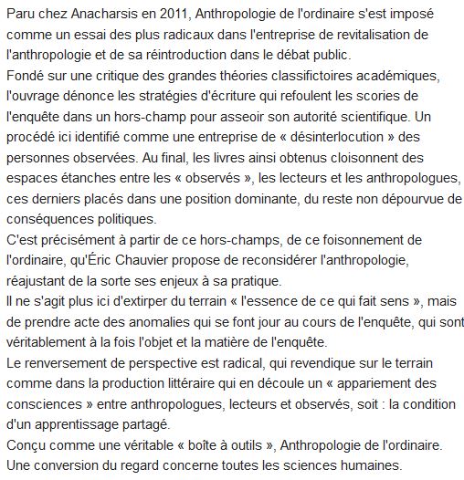  L'anthropologie de l'ordinaire ; une conversion du regard 