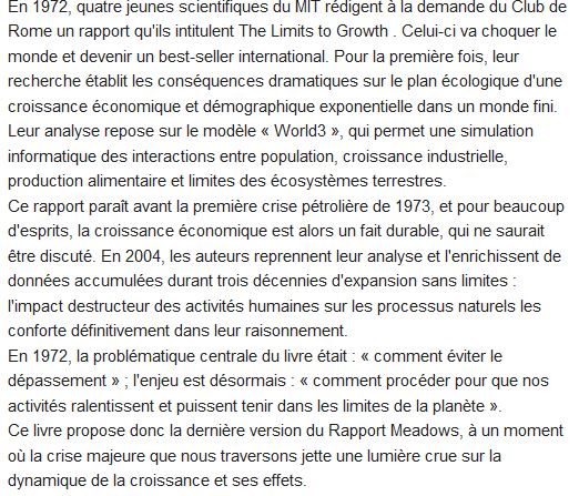  Les limites à la croissance (dans un monde fini) 
