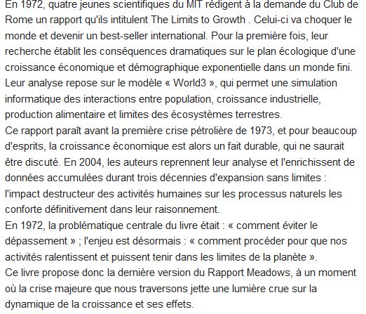  Les limites à la croissance (dans un monde fini) 