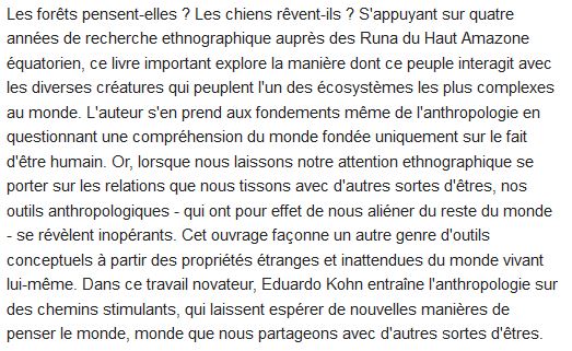  Comment pensent les forêts : vers une anthropologie au-delà de l'humain 