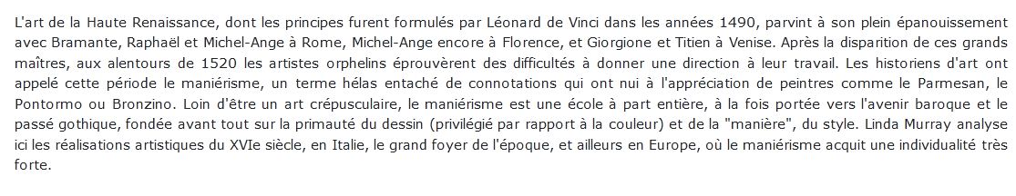 Haute Renaissance et Maniérisme