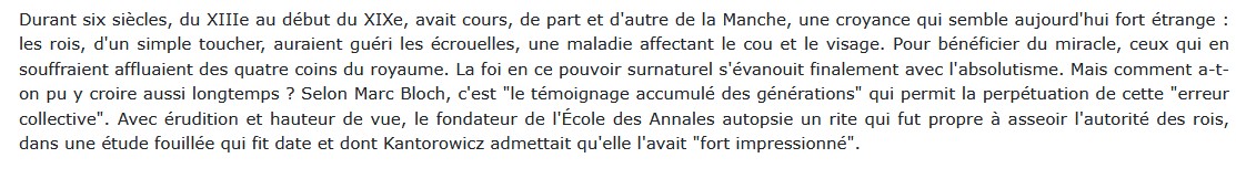 Les rois thaumaturges, Marc Bloch