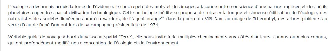 Textes fondateurs de l'écologie