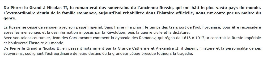 La saga des Romanov, Jean Des Cars