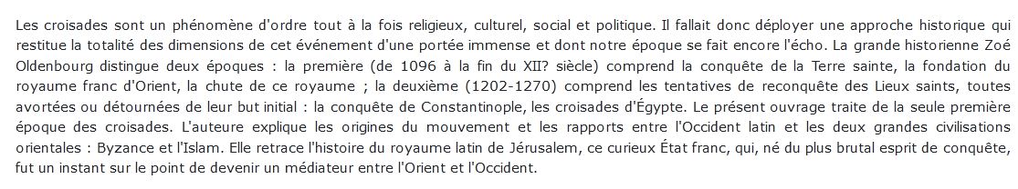 Les croisades Zoé Oldenbourg 