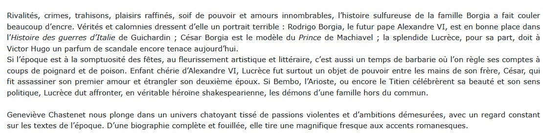 Lucrèce et les Borgia, Geneviève Chastenet