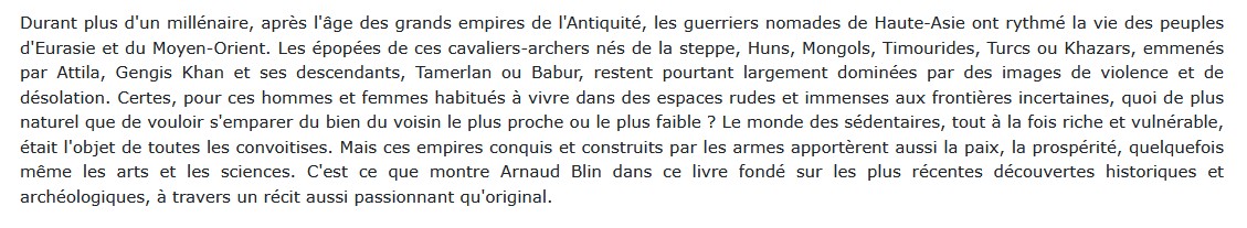 Les conquérants de la steppe - D'Attila au khanat de Crimée, Arnaud Blin