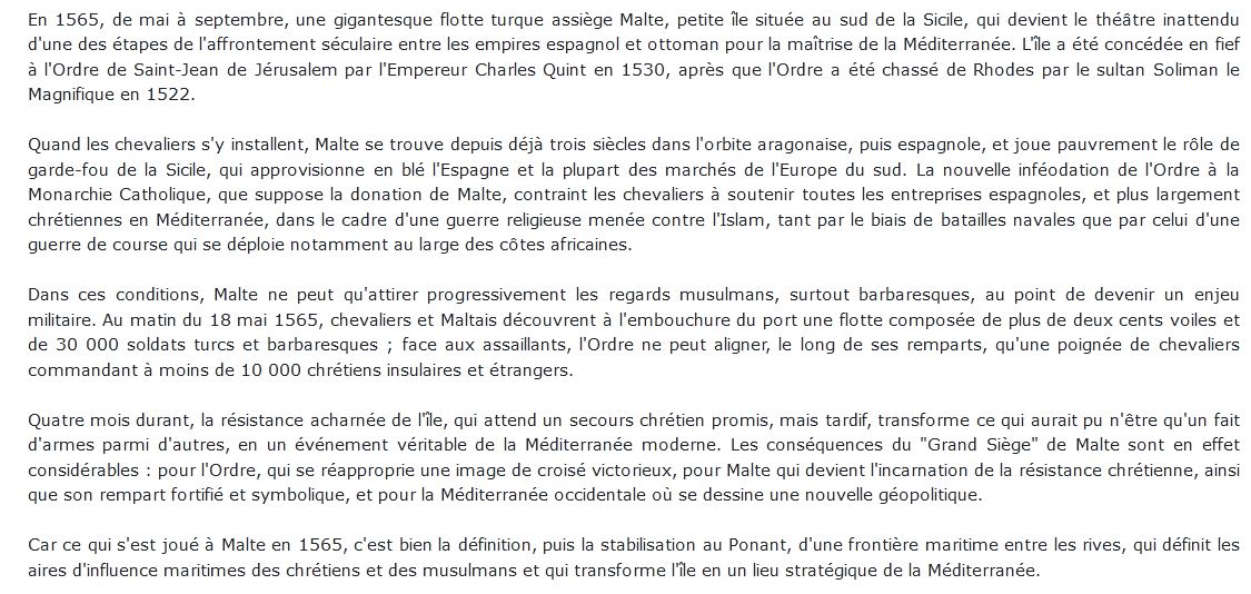Malte Le Grand Siège de l'île par les Turcs