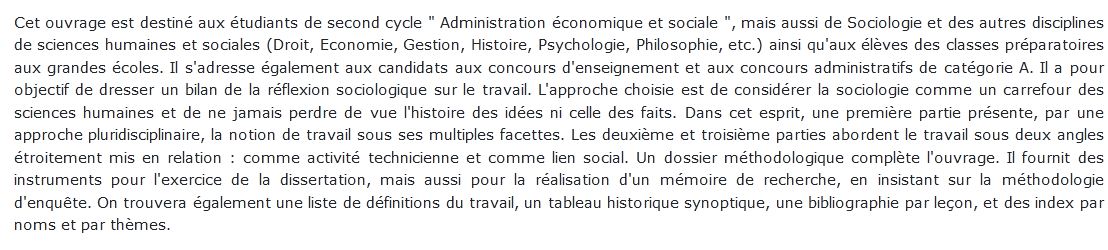 Sociologie du Travail - Cours, méthodes