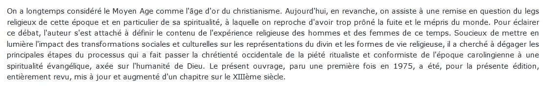 Spiritualite Du Moyen Age Occidental