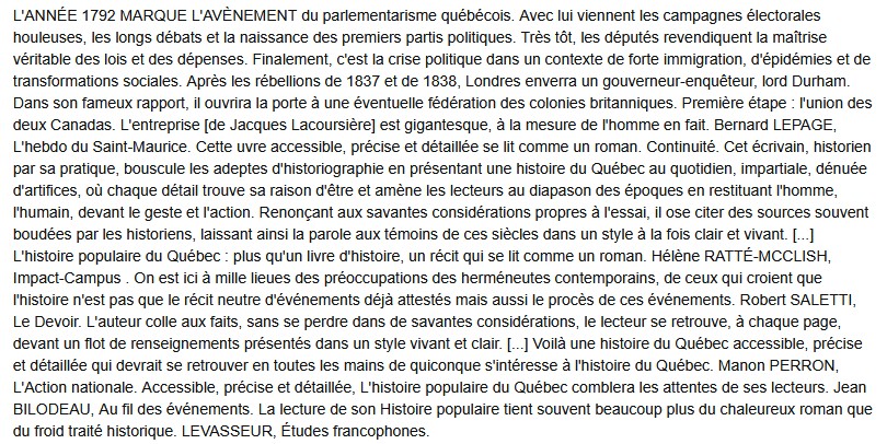 Histoire populaire du Québec - 1791 à 1841