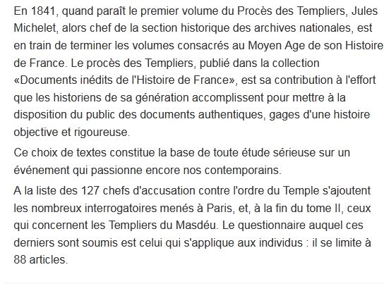 Le procès des Templiers - Tome 1, Jules Michelet