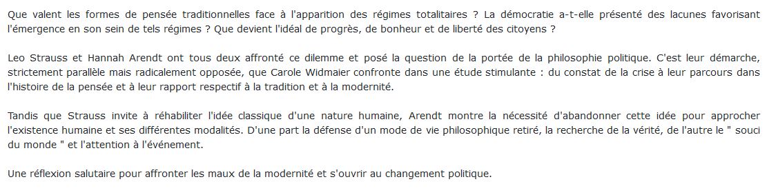 Hannah Arendt contre Leo Strauss livre