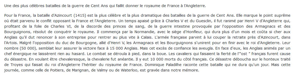 Le bataille d'Azincourt 25 octobre 1415