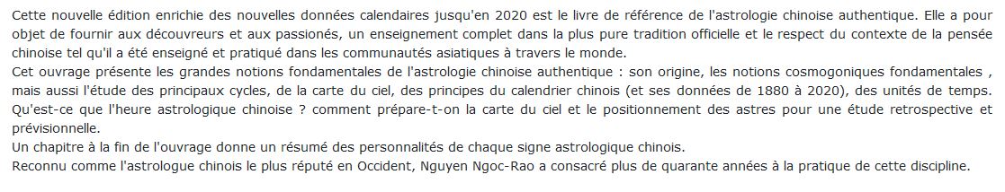 Astrologie chinoise authentique, de Ngoc Rao Nguyen 