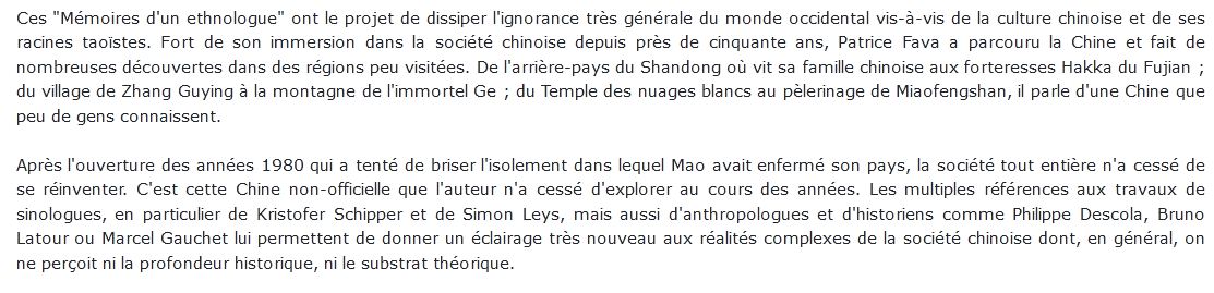 Mémoires d'un ethnologue en Chine