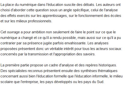 numérique sur l'éducation,