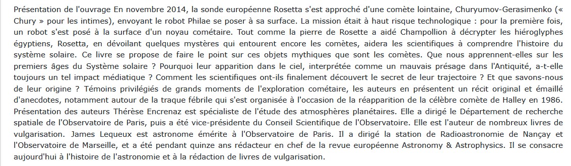À la rencontre des comètes - De Halley à Rosetta,  Thérèse Encrenaz et James Lequeux