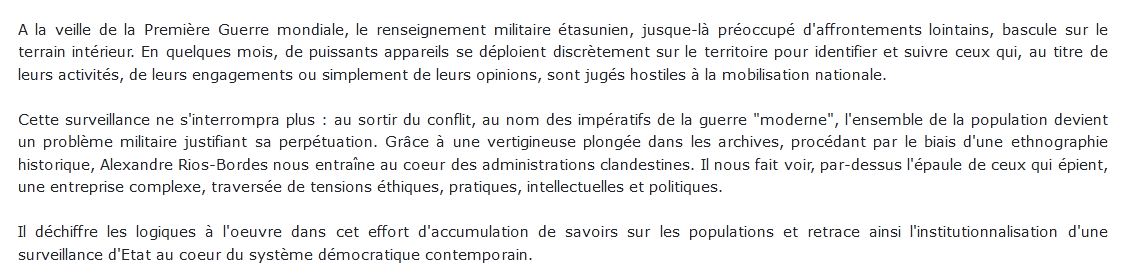 La surveillance militaire des populations aux Etats-Unis (1900-1941)