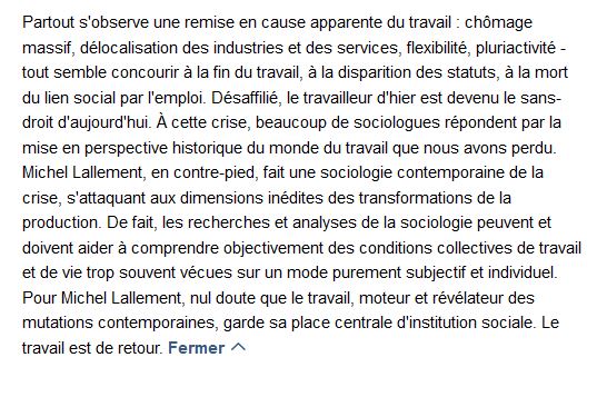  Le travail ; une sociologie contemporaine 