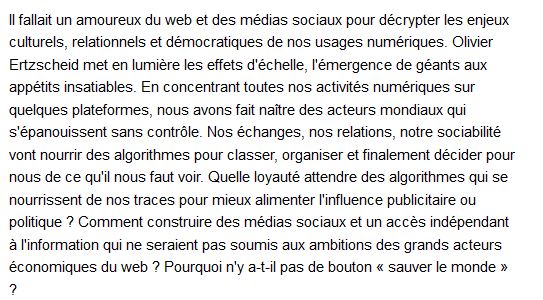 Pouvoir des algorithmes, ambitions des plateformes, Olivier Ertzscheid 