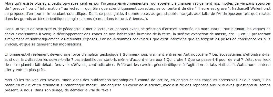 vérité sur l'anthropocène