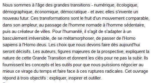 La Grande Transition de l'humanité